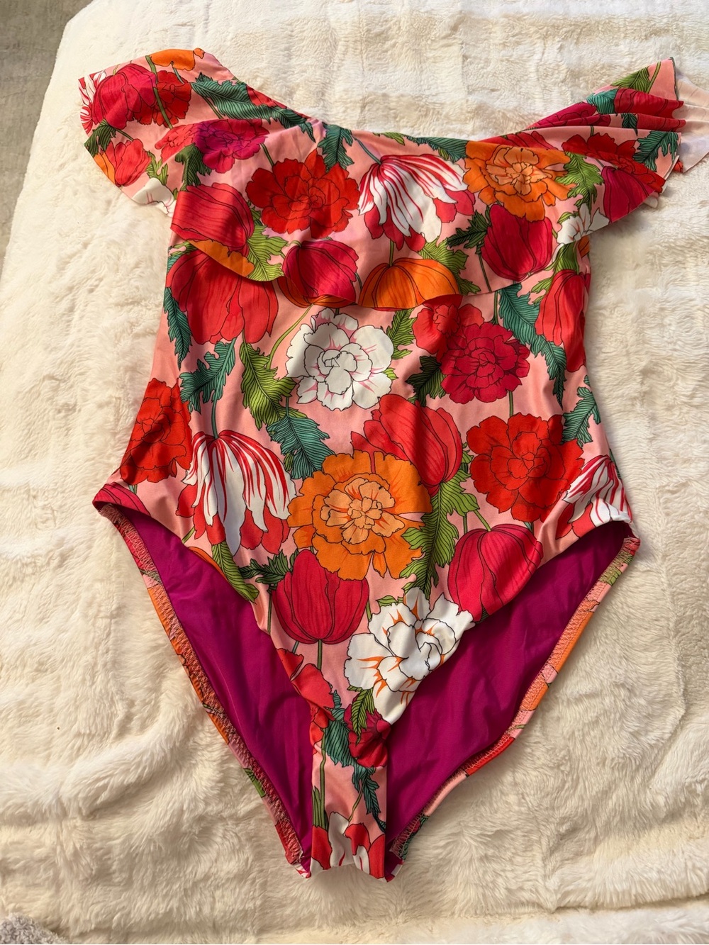 Trina Turk Sunny Bloom Floral Ruffle One-Piece Swimsuit size 12